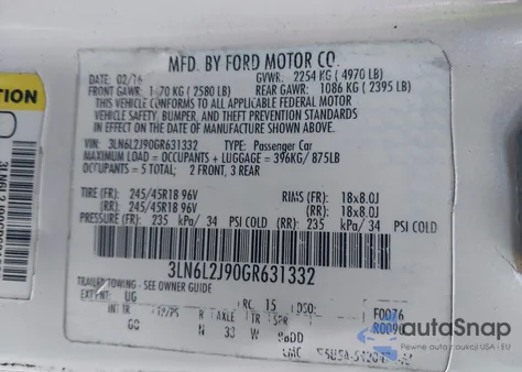 2016 Lincoln Mkz из США, поврежденный, VIN 3LN6L2J90GR631332